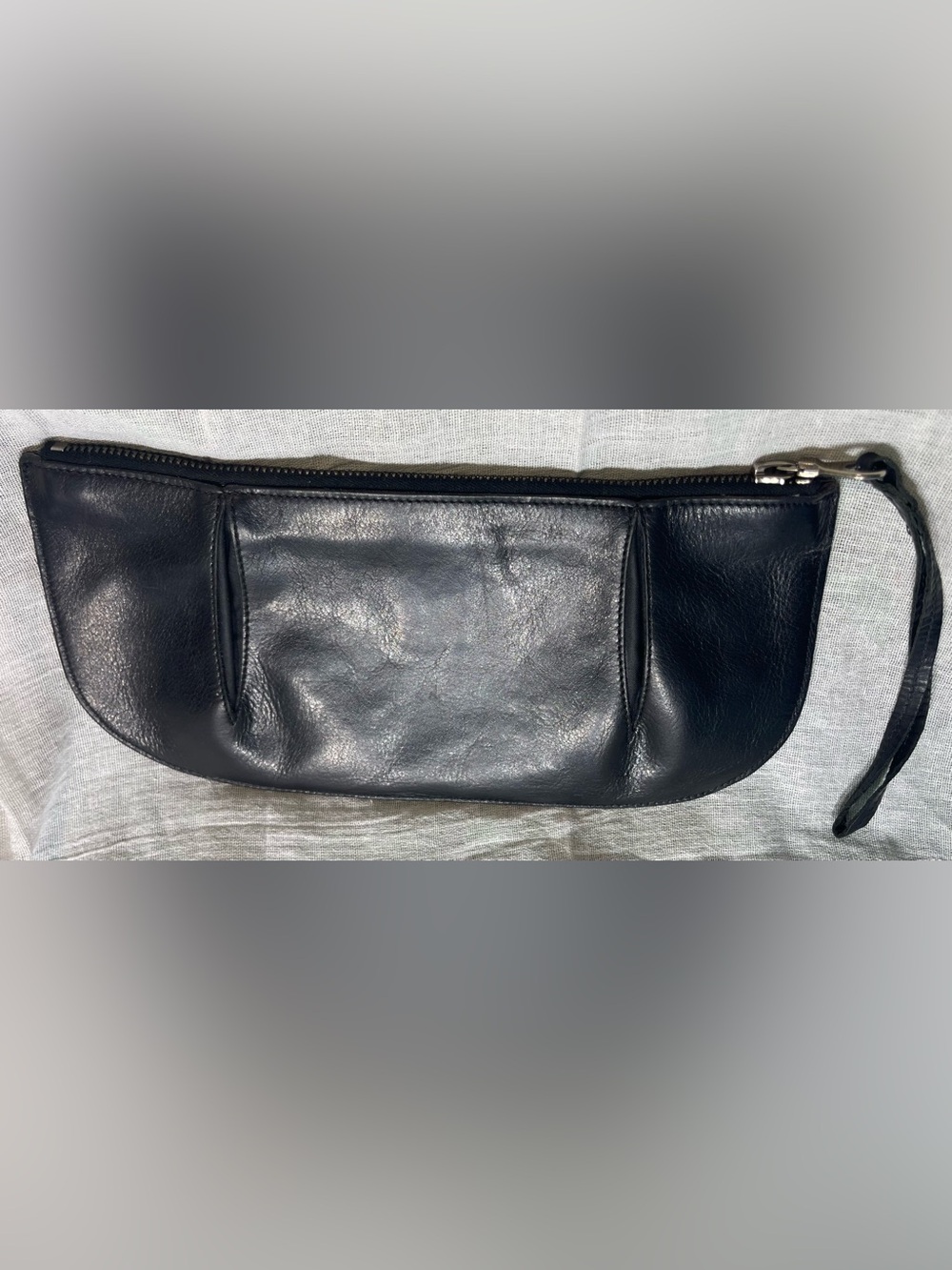 Vintage 1999 PLY Design Black Leather Wristlet Clutch Riri Zip w/original tag